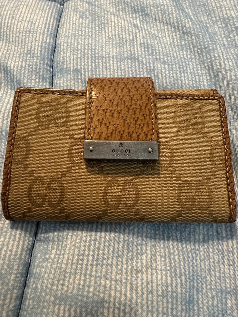 Gucci Tan/Brown Monogram Card Holder with Leather Snap